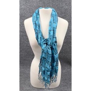 Accessories Scarf Womens Viscose Wrap Blue Zig Zag Frilly Fringe 64" x 19"‎